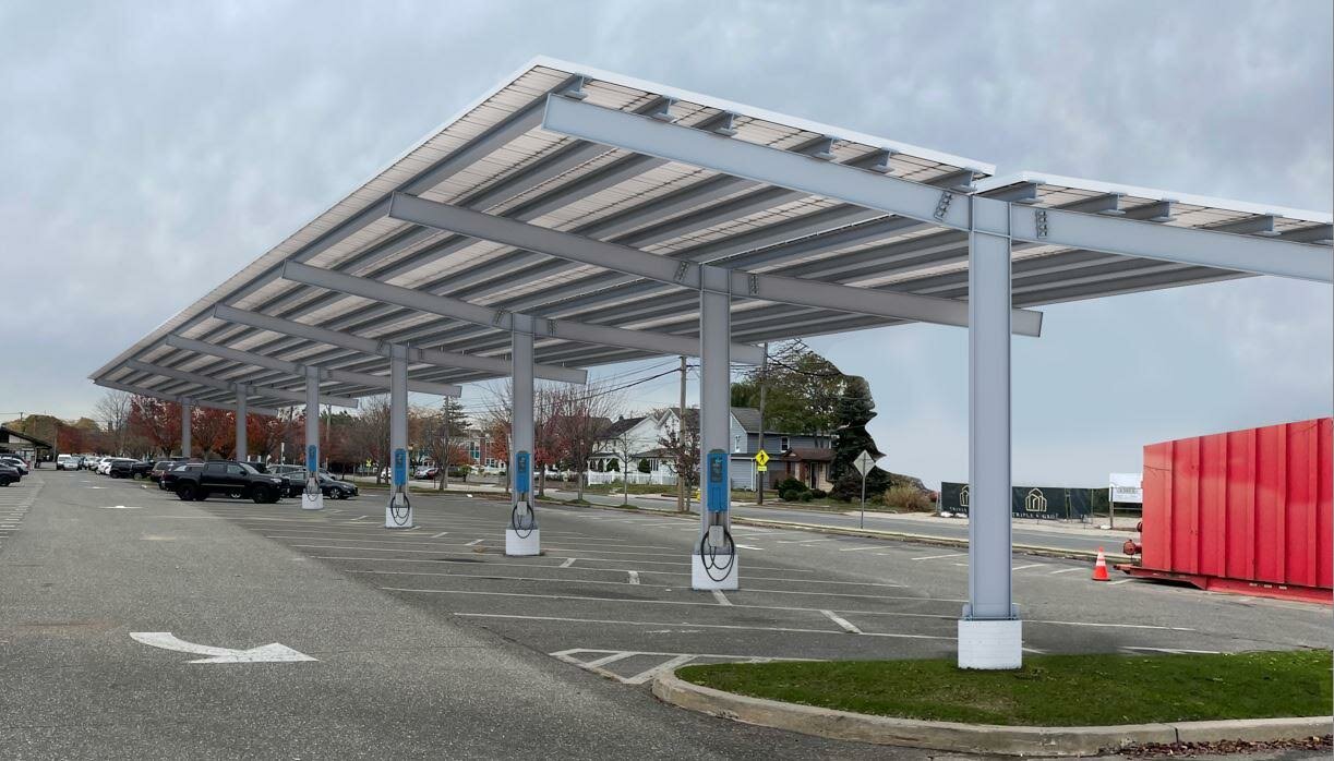 The new carport will include about five to six solar panel arrays, much larger than the Patchogue Theatre lot carport, and will be located in the
center of the train station lot spanning from the eastern tip by South Ocean Avenue to the West near West Street.